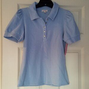 Riley & Rae Light Blue Ribbed Puff Sleeve Polo